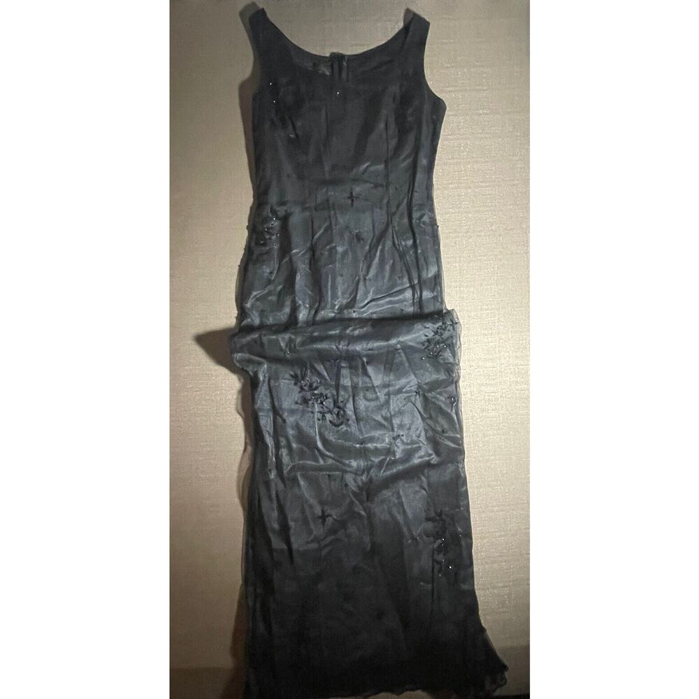 Allure Brand Women’s Large Formal Dress Long Maxi Sleeveless Black Floral Sheer